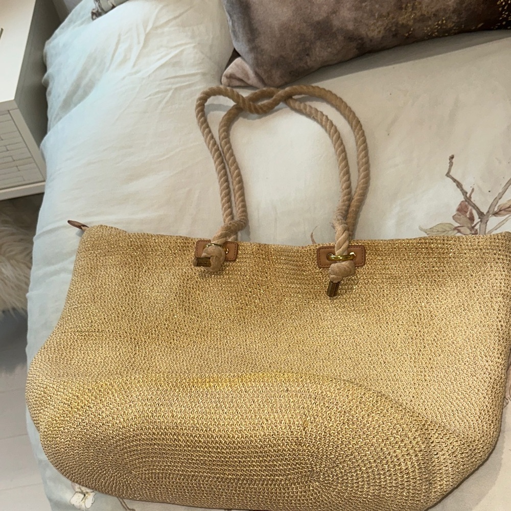 Everything But Water Gold Tan Woven Beachbag Tote
